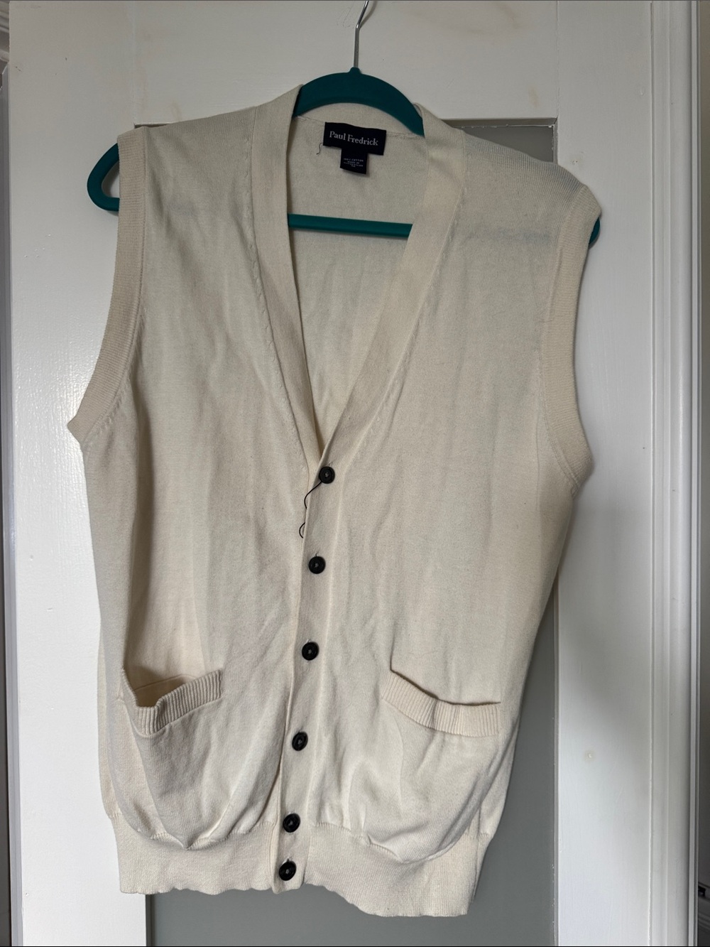 Paul Fredrick Cream Button-Front Sweater Vest